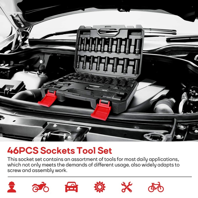 Eastvolt 46 Pieces Drive Socket Ratchet Wrench Set, Mechanic Tool