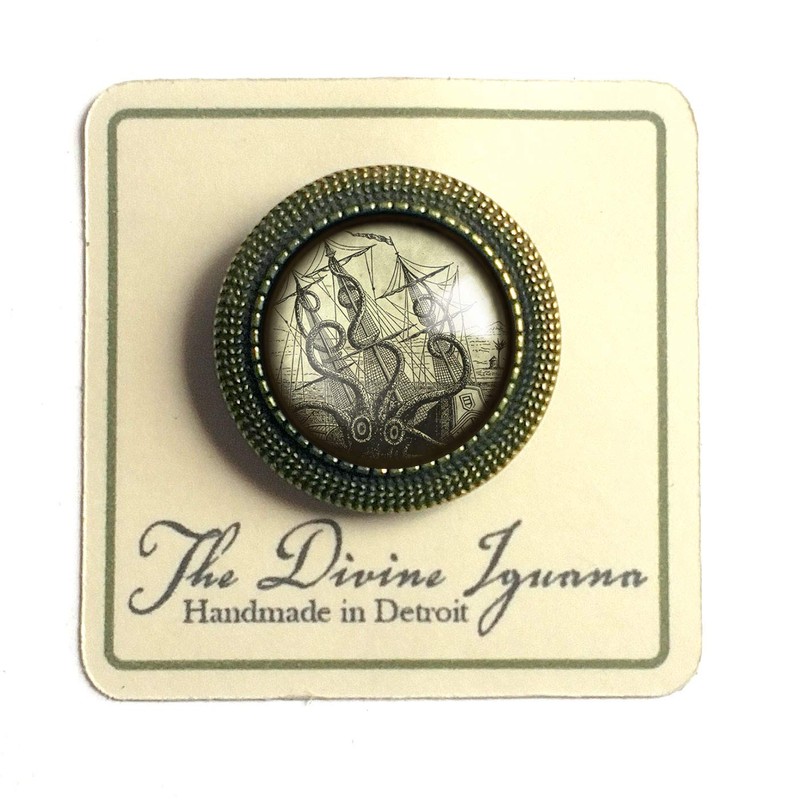 Kraken Or Sea Monster Attacking Ship Brooch