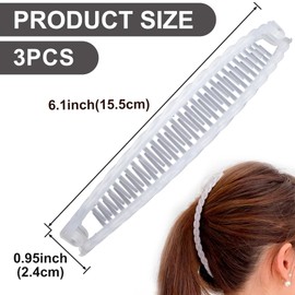 Winsyison 3pcs Banana Hair Clips, Non-Slip Large Hair Claws for Women, Vintage 90s Double Combs Hairpin Accessories for Thin Curly Straight Long Short Hairstyles- Clear