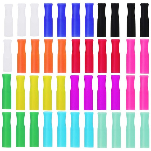 44Pcs Reusable Straws Tips, Silicone Straw Tips, Multi-color Food Grade Straws Tips Covers Only Fit for 1/4 Inch Wide(6MM Out diameter) Stainless Steel Straws by Accmor