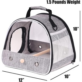 Small Bird Carrier Cage, Carry Bag for Parakeet Cockatiel Conure Parrot to Transport to Vet and Traveling, Clear Windows with Stand Perch Included (Grey)