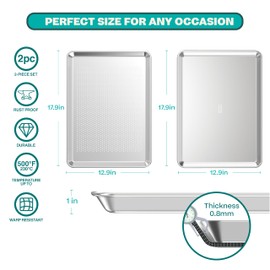 Baking Sheet Set with Rack 18" Non-Toxic Bakeware Set Baking Trays for Oven, 100% Recycled Aluminum, 2pc Bakeware Set Baking Sheets 18" Never Rust, PTFE,PFAS,PFOA Free by Baker's Secret
