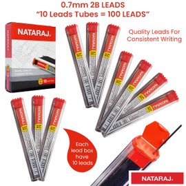 0.7mm 2B Pencil Lead Refills, Pack of 100 Leads, Mechanical Pencil Lead Refills, 60mm Length, 10 Leads/ 1 Tube, Hi-Polymer Lead Refills, iZOFAX Black Ball Pen