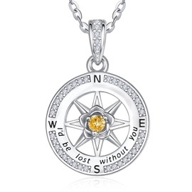 Sterling Silver November Birthstone Necklace Birthday Gift for Wife Women Compass Jewellery Gifts for Sister Mom Grandma with Yellow Citrine Pendant