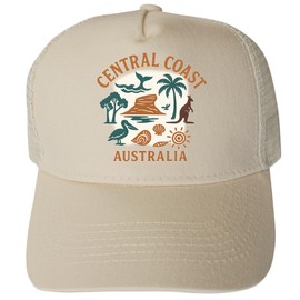 Central Coast Australia Keepsakes Cream Unisex Mesh Back Trucker Hat with Adjustable Snapback