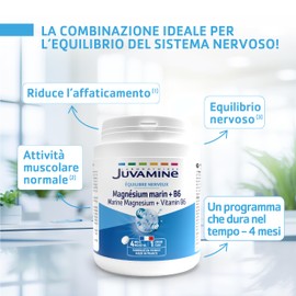 JUVAMINE - Marine Magnesium 300 mg + Vitamin B6 - Fatigue - Stress - Nerve Balance - Wellbeing - Nervous System - Energy - 4 Month Format - 120 Tablets