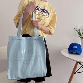 SEYIXU Women's Canvas Tote Bag, Student Tote Bag, Large Capacity, Canvas Bag, Shoulder Bag, Zipper Closure, Korean, Large, Luggage, Eco Bag, For Work or School Commutes, B Type - Light Blue