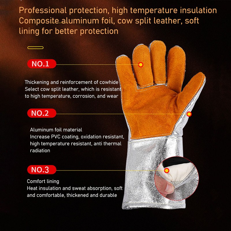 1 Pair Cowhide Welding Gloves Heat Resistant Fireproof Hard Wearing