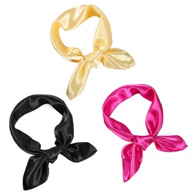DHKFXKT 23.5" Women Silk Feeling Scarf Satin Head Scarves, 3 Pieces Fashion Square Neck Satin Scarfs Neck Scarf, 50s Retro lightweight, Breathable Lightweight, for Women, Red black Yellow