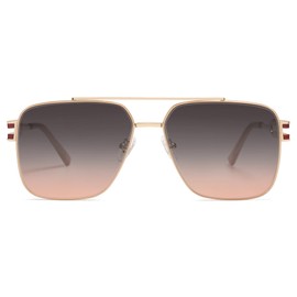 SOJOS Oversized Retro Square Metal Frame Sunglasses, Large Vintage Double Bridge Flat Lens Unisex Sunglasses SJ1180, Gold Frame/Grey&Pink Lens