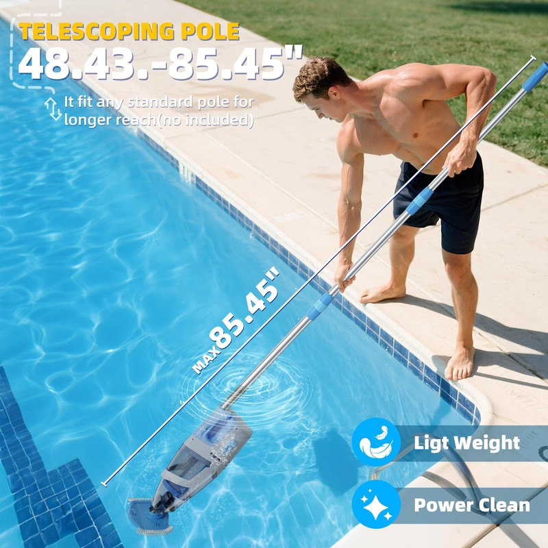 Cordless Pool Vacuum, 1950 GPH Powerful Suction, Handheld Pool Cleaner