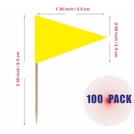 LUSEOAN 100 Pack Yellow Blank Solid Color Toothpick Flag Small Mini Labeling Marking DIY Triangle Plain Stick Flags for Cocktail Fruit Cupcakes Toppers Food Decorations