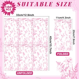 100Pcs Pink Floral Guest Napkins Pink and White Spring Flower Paper Dinner Napkins Party Supplies Floral Disposable Hand Towels tissue for Wedding Bridal Birthday Baby Shower Garden Tea Summer Favor