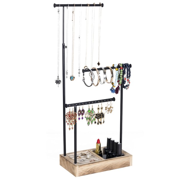 Becko Jewelry Organizer Stand Jewelry Tree Stand Jewelry Holder with Extendable Rods for Necklaces Bracelets Earrings and Rings (Black)