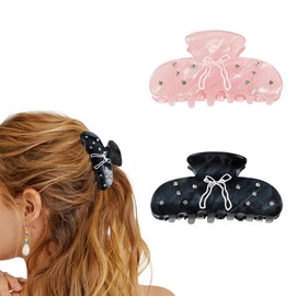 2 Stück Große Haarklammer, 9 cm Haarspangen für dickes Haar Rutschfestes Haar Jaw Clips Haarstyling-Zubehör für Frauen Mädchen (Schwarz+Rosa)
