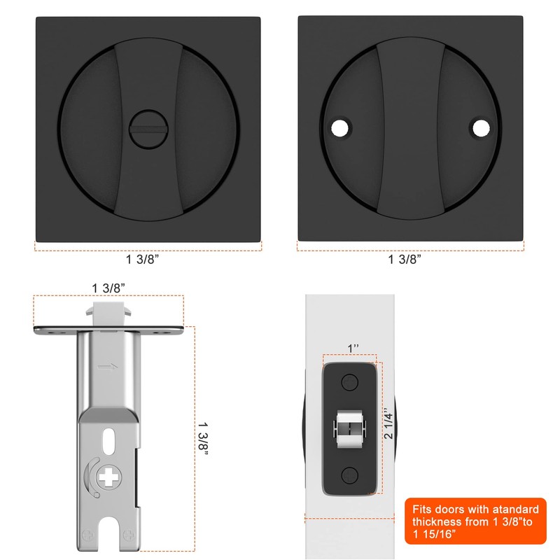 Haidms Black Pocket Door Hardware, Pocket Door Lock Matte Black,