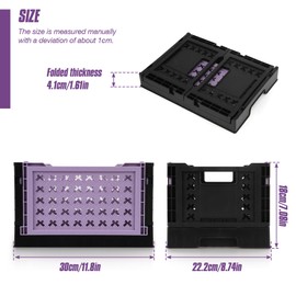Spesh 2 Pcs Plastic Collapsible Storage Boxes Folding Plastic Crates Stackable Storage Baskets Foldable Crate Boxes for Home Kitchen Office(Black & Purple, 30x22x18cm)