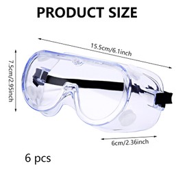 Safety Goggles, 6 Pack Protective Goggles for Adults, Clear Anti-Fog Safety Glasses, Wrap Around Eye Protection for Industrial Work, Lab, Woodworking, Medical and Outdoor Activities, 7.5*15.6*6cm