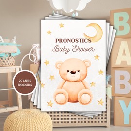20 Baby Shower Bear Prediction Cards in French | Game Idea for Gender Reveal Party | Baby Girl/Boy Gender Prediction | Family Baby Shower Memory or Friends (20 Cards)