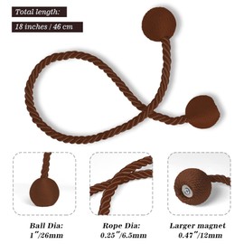Hion Magnetic Curtain Tiebacks Dark Brown Pack of 2 Curtain Tiebacks Buckles Holdbacks Holder Hook Clip for Home Bedroom Office Decorative Curtain