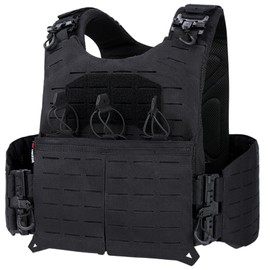 YAKEDA Tactical Weighted Vest With Quick Release Buckle Airsoft Outdoor Vest Back Ziiper Combination with Backpack (US, Alpha, One Size, Regular, Regular, Black)