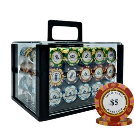 600pcs 13.5G Monte Carlo Poker Club Poker Chips Set with Heavy Duty Acrylic Case & Chips Trays