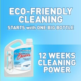 Wet & Forget Shower Cleaner Spray, Fragrance-Free Weekly Bathroom Cleaner, No Scrubbing Needed, Bleach-Free, Multi-Surface Bathroom Spray, Cleaning Supplies Essential. 64 fl oz
