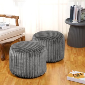 Teenyyou 2 Pcs Unstuffed Pouf Cover Ottoman Foot Rest Faux Rabbit Fur Foot Stool Floor Bean Bag Floor Chair Storage for Living Room Bedroom Home Decor, No Filler(Gray,20 x 15 in)