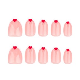 MERVF Almond Press on Nails Medium Valentines Day Fake Nails White French Tip Glue on Nails Red Heart Press ons Acrylic Stiletto False Nails for Women Glossy 24pcs