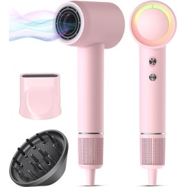 Hair Dryer, 160000 RPM Professional High-Speed Blow Dryer 500 Millions Negative Ionic Care Hair Dryer for Fast Drying, Low Noise Thermo-Control Hairdryer, Travel with Magnetic Diffuser & Nozzle, Pink