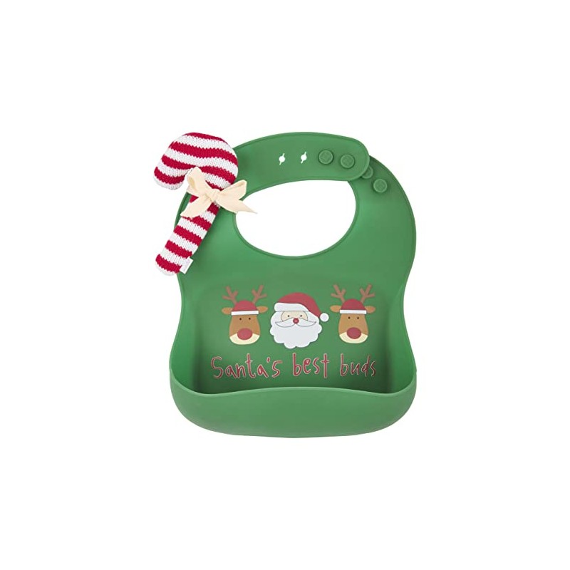 Mud Pie Christmas Silicone Bib Set, Green