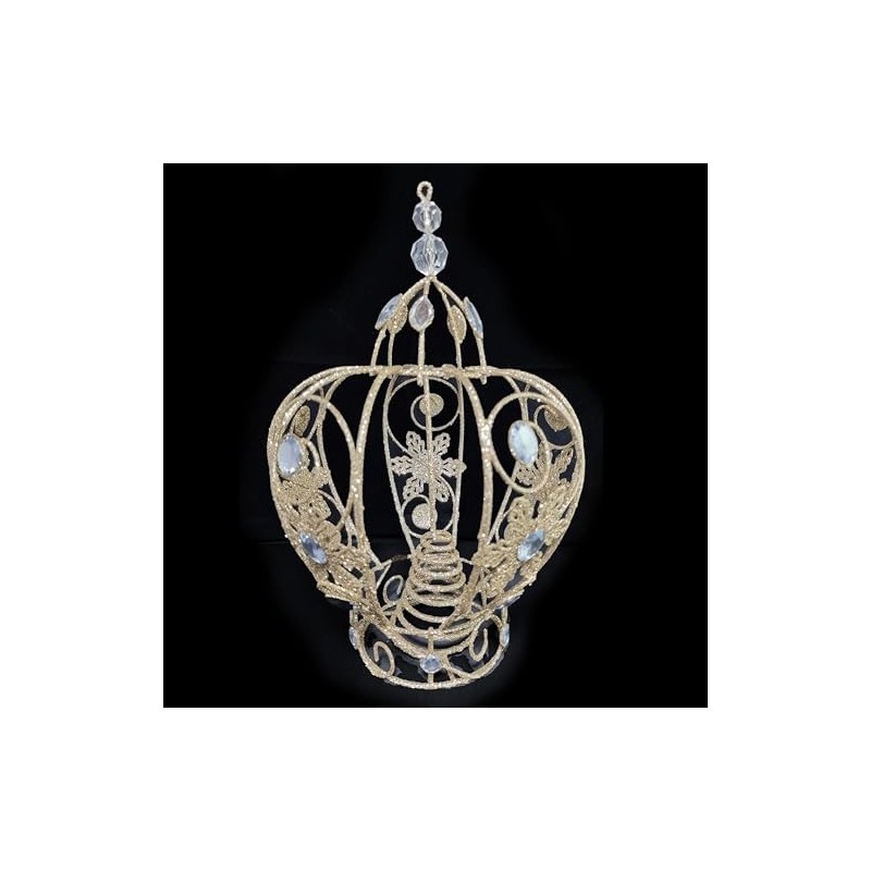 Crown Shaped Christmas Tree Topper, 30x20cm Champagne Gold Metal filigree,
