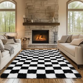 Ecoshag Soft Rugs for Living Room, 6x9 FT Black and White Checkered Fluffy Shaggy Rugs for Indoor Use, High Pile Ultra Fuzzy Rug for Bedroom Kids Nursery Rooms,Home Decor Aesthetic