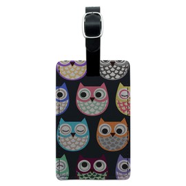Graphics & More Cute Owl Pattern Leather Luggage Id Tag Suitcase Carry-on, Black