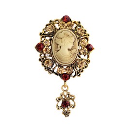 Retro Lady Portrait Brooch Pin for Women Girls CZ Crystal Dangle Charm Vintage Lady Cameo Corsage Badge Pins Lapel Pin Bouquet Brooches Accessories Jewelry Gifts Mother BFF (Gold)