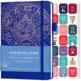 Legend Planner – Deluxe Weekly & Monthly Life Planner to Hit Your Goals & Live Happier. Organizer Notebook & Productivity Journal. A5 Hardcover, Undated – Start Any Time + Stickers – Royal Blue