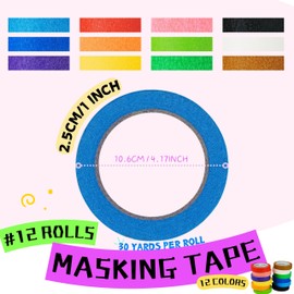 CHUANGSEED 12 Rolls Bulk Colored Marking Tape Set - Rainbow Colors 1 Inch x 1080Ft Kids Decorative Painters Tape for DIY Labeling, School Classroom Projects, Colorful Paper Decoration Arts Crafts