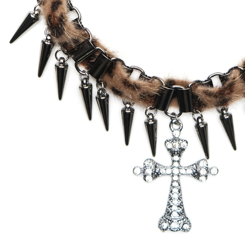 NAMEOF Leopard Y2K Grunge Gothic Choker Women's Studded Cross Necklace