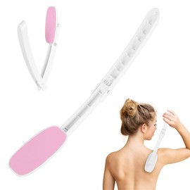 Back Lotion Applicator, 34.5 inch Length, Foldable Design, Pink, 2-in-1 Cream Applicator and Back Scrubber