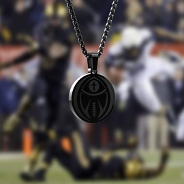 seensea Sports Luke 1:37 Athletes Necklace Baseball Football Soccer Basketball Volleyball Inspirational Pendant for Boys Girls Gift (Black Football)