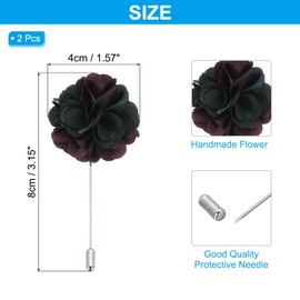PATIKIL Flower Boutonnieres Pin, 2 Pcs Lapel Pin for Men Camellia Flower for Suit Wedding Graduation Anniversary Brooch Graduation Outfit Accessories, Green/Purple
