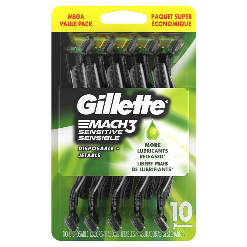 Gillette Mach3 Sensitive Razors for Men, Men’s Disposable Razors, Pivoting