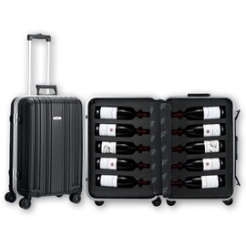 Wine Bottle Suitcase Aluminum | Holds 10 Standard 750 ML Bottles | Universal Airplane Luggage Case, TSA Approved Wheeled Bag For Professionals & Consumers, Gift For Wine Lovers, Connoisseurs (23 IN)
