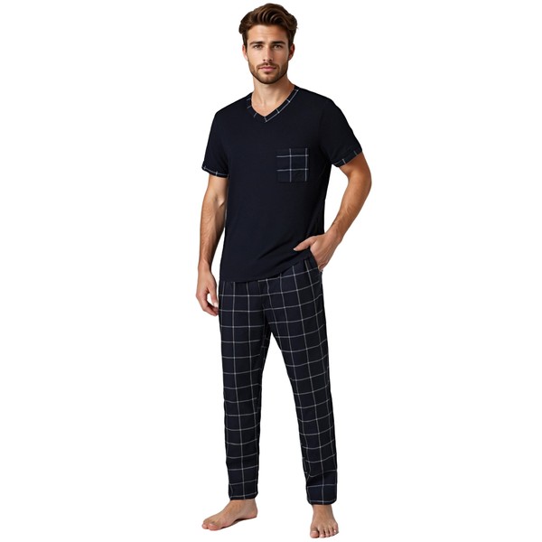YUSHOW Mens Pyjamas Sets Short Sleeve Pjs Set Soft Loungwear