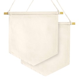 Anley Blank Wall Canvas Banners - Blank Fabric Badge & Wooden Dowel & Pre-Tied String - Decorative DIY Plaque, Display for Indoors, Baby Shower, Wedding, Graduation (2Pcs)