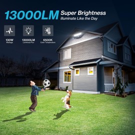 Olafus 130W Motion Sensor Outdoor Light Plug in, Motion Flood Light Dusk to Dawn, 13000LM IP65 Waterproof Exterior LED Security Lights, 5 Heads Motion Detector Yard Lights for Garage Backyard - Black