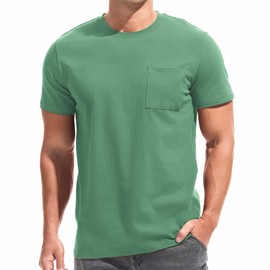 VEIISAR Men's Pocket T-Shirt - Mens Cotton Elastic Tees Soft Fitted Classic Tshirts Green XXL