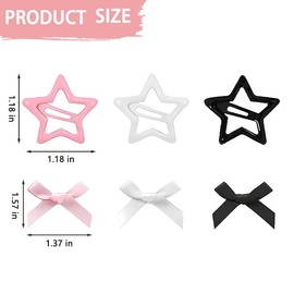 24PCS Bow Star Hair Clip for Women Mini Hair Bows for Teen Girl Cute Star Snap Barrettes Clips for Hair Non Slip Alligator Clips Y2k Hair Accessories for Women Girls Black White Pink Satin Bows Clip