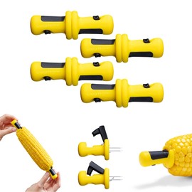 Dreamfarm Lockorns Super Secure, Easy-to-use, & Mess-Free Anchor-Lock Corn Cob Holders, Corn Forks - Pack of 4 Pairs, Yellow/Black