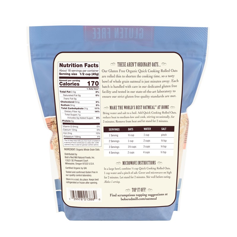 Bob's Red Mill Quick Cooking Organic Rolled Oats, 28 oz
